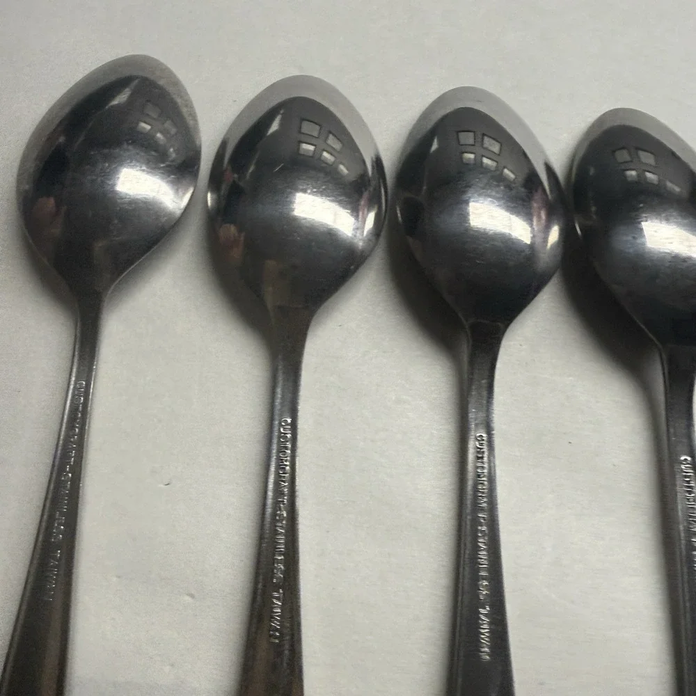 7 Vintage Customcraft CUS1 Dinner Place Spoons Roses Stainless Steel Flatware **